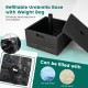 Fillable black umbrella base with table tray, holds 175 lbs, designed for stability with water or sand, ideal for.